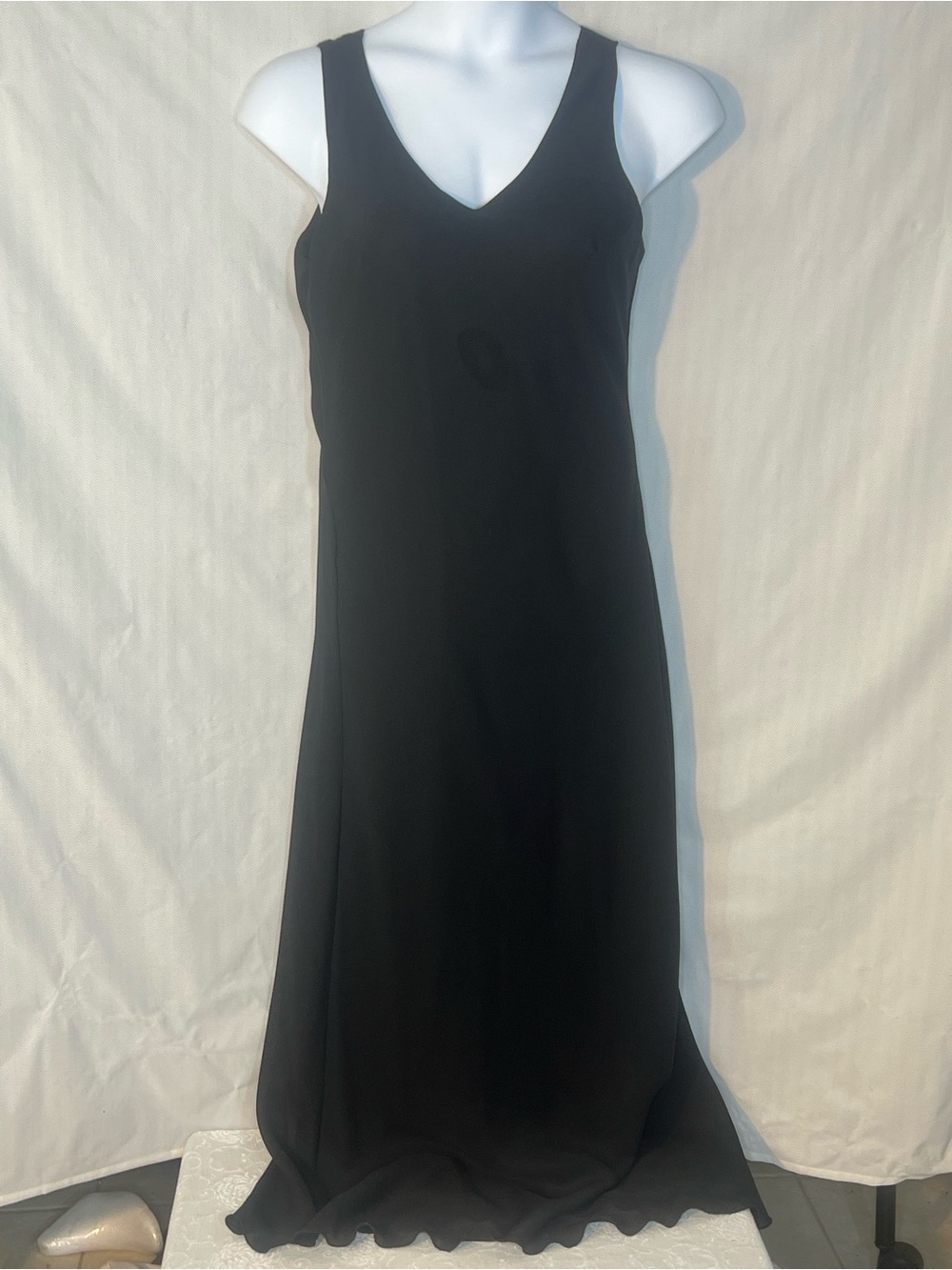Jonathon Martin Maxi Dress Black Chiffon Sleeveless V Front & Back Pullover 12 👍